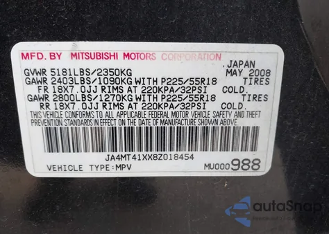 2008 Mitsubishi Outlander Xls z USA, uszkodzony, nr VIN JA4MT41XX8Z018454